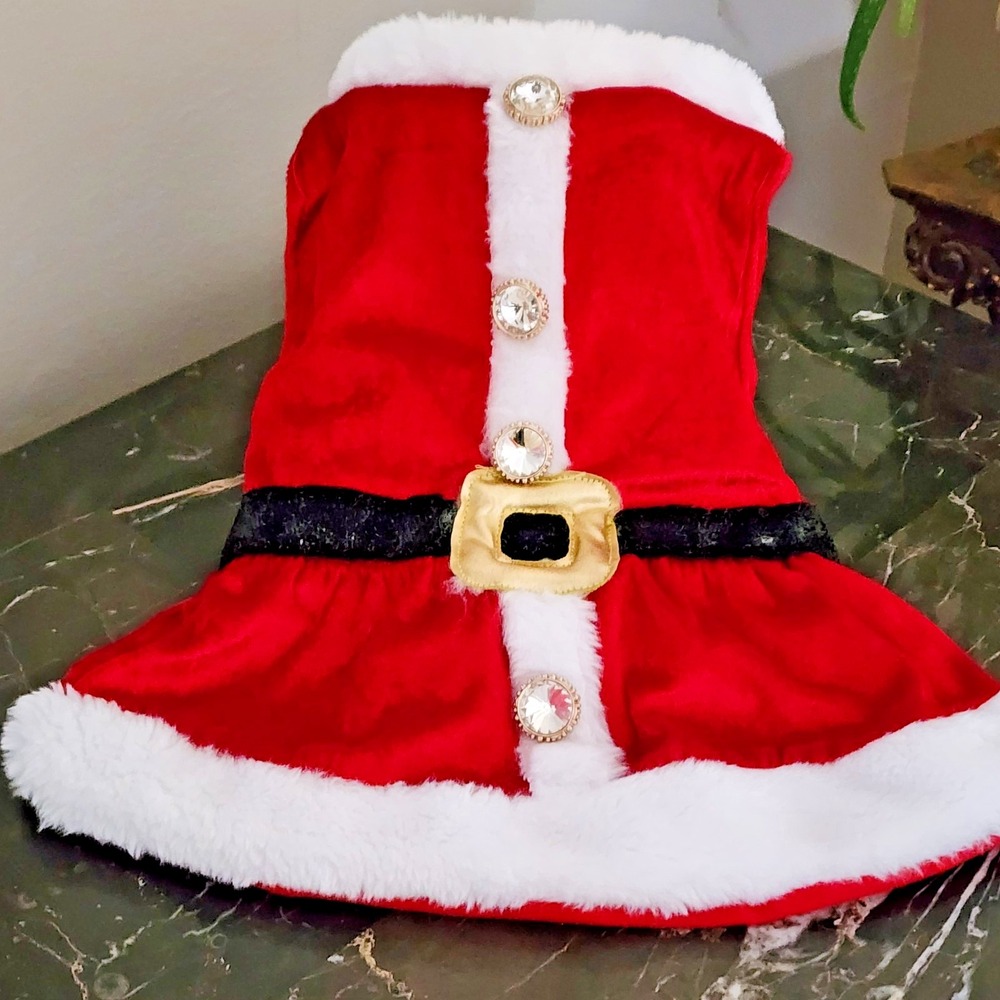 Merry and Bright Christmas Santa Dress w/Hat for Small Dog Breed in Red & White
